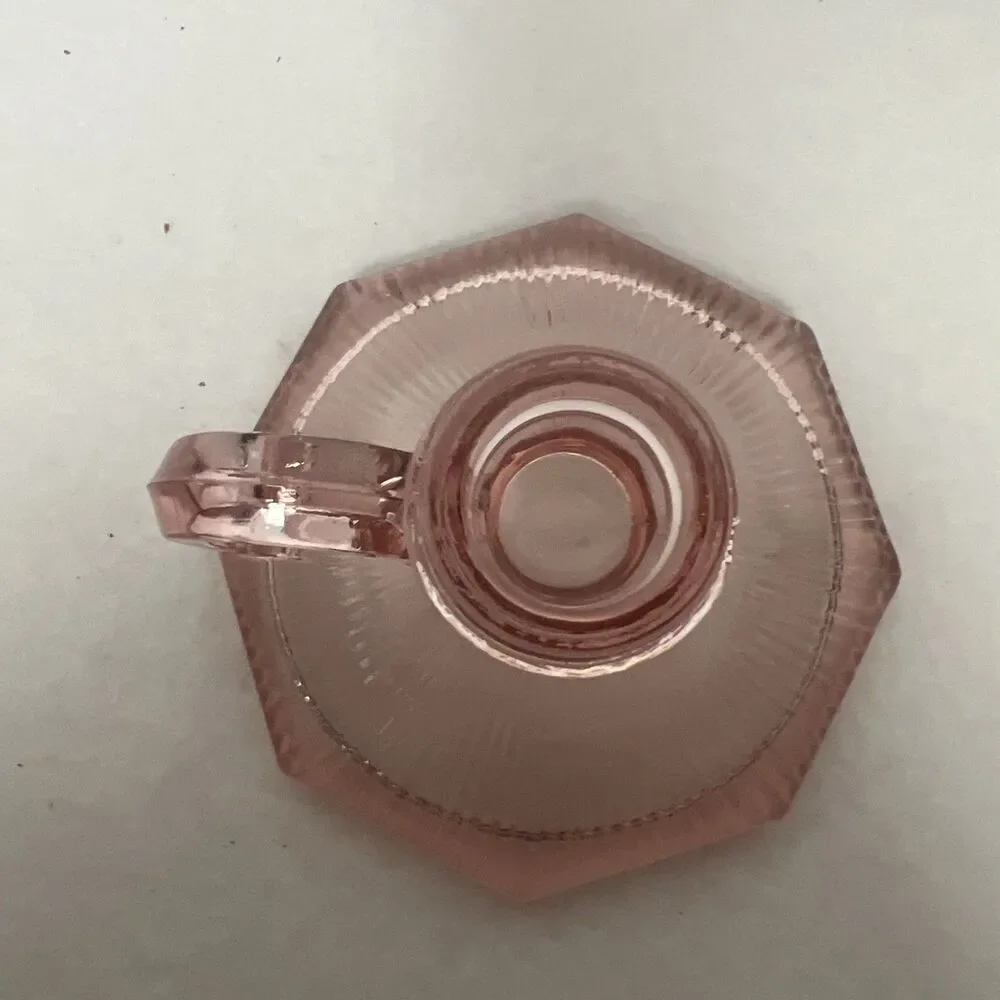 Vintage Pink Glass Candle Holder Chamberstick Ribbed Hexagon Depression